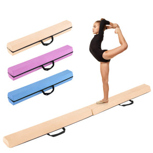 7 FT Folding Balance Beam with Removable Suede Cover and Non-slip Bottom-Khaki