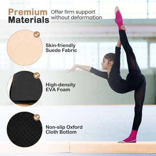 7 FT Folding Balance Beam with Removable Suede Cover and Non-slip Bottom-Khaki