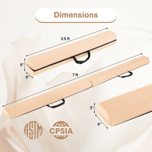 7 FT Folding Balance Beam with Removable Suede Cover and Non-slip Bottom-Khaki