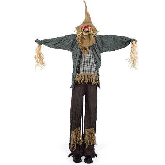 7 FT Halloween Decoration Animated Standing Scary Scarecrow with Light-up Eyes for Hunted Houses