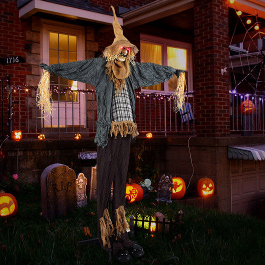 7 FT Halloween Decoration Animated Standing Scary Scarecrow with Light-up Eyes for Hunted Houses