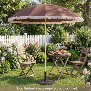7 FT Patio Umbrella with Fringe Boho Tassel Umbrella for Outdoor Beach Garden Poolside-Brown