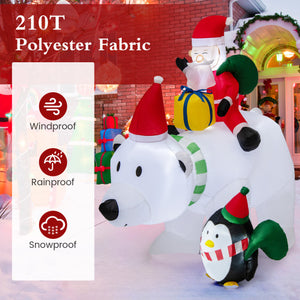 7 Feet Inflatable Santa Claus Riding Bear with Penguin Gift Bags and Gift Box
