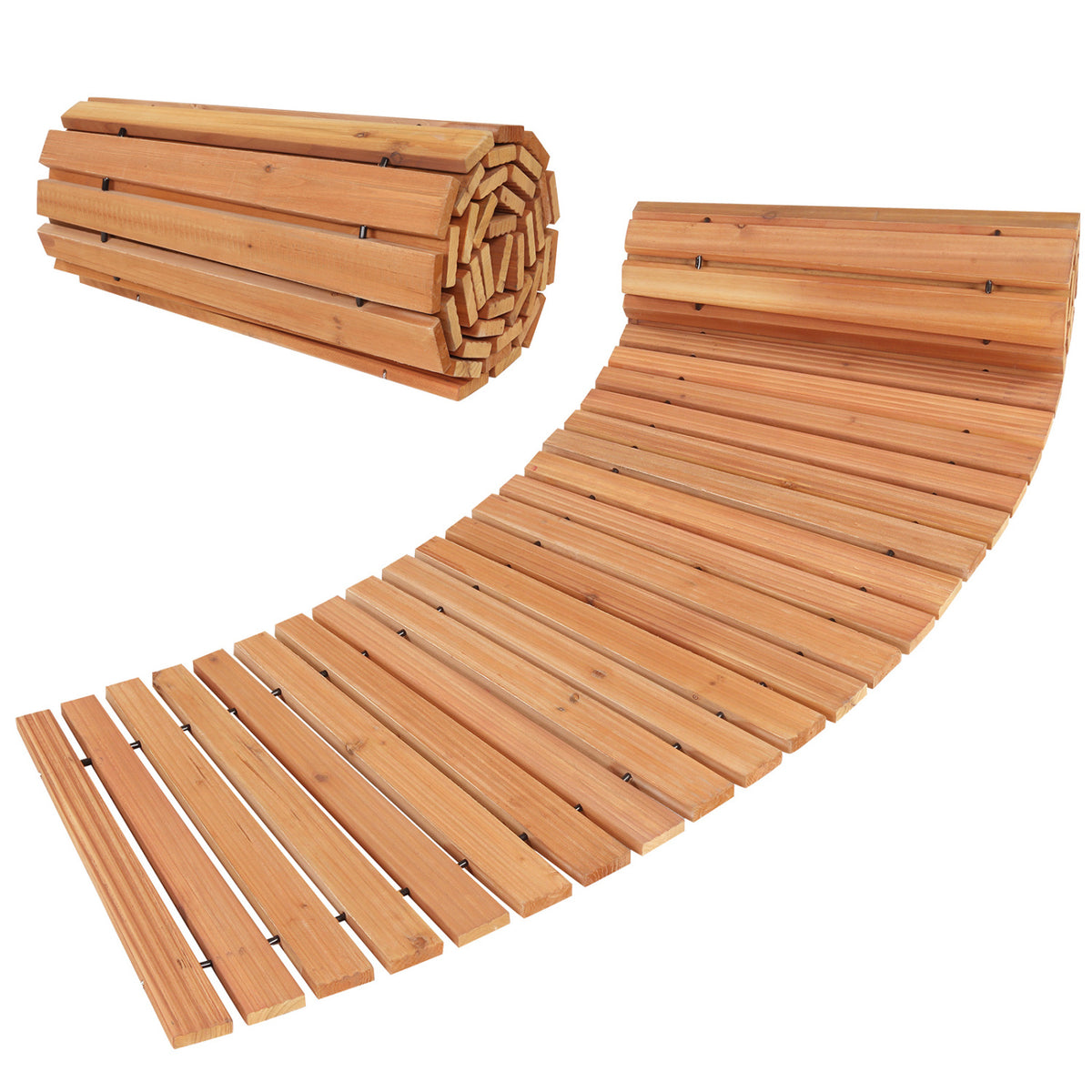 7 FT Wooden Garden Pathway with Anti-slip Surface for Gardens Patios-Natural