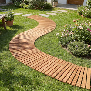 7 FT Wooden Garden Pathway with Anti-slip Surface for Gardens Patios-Natural