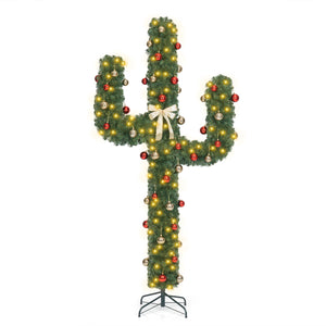 7 Feet Artificial Cactus PVC Christmas Tree with LED Lights and Ball Ornaments-7 ft