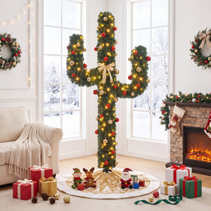 7 Feet Artificial Cactus PVC Christmas Tree with LED Lights and Ball Ornaments-7 ft