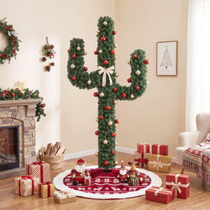 7 Feet Artificial Cactus PVC Christmas Tree with LED Lights and Ball Ornaments-7 ft