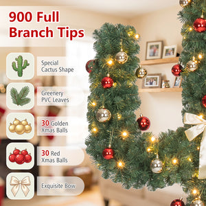 7 Feet Artificial Cactus PVC Christmas Tree with LED Lights and Ball Ornaments-7 ft