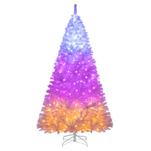7 Feet Artificial Christmas Tree Hinged Pre-Lit Xmas Tree with 11 Lighting Modes