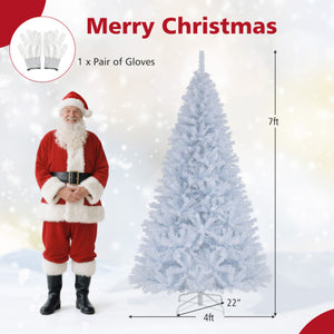7 Feet Artificial Christmas Tree Hinged Pre-Lit Xmas Tree with 11 Lighting Modes