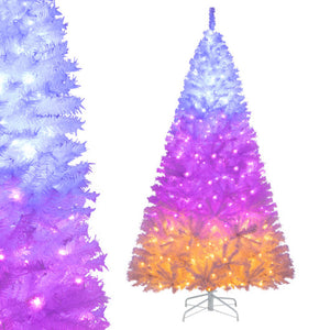 7 Feet Artificial Christmas Tree Hinged Pre-Lit Xmas Tree with 11 Lighting Modes