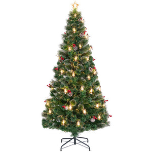 5/6/7 Feet Artificial Christmas Tree with Red Berries and Kerosene Lamps-7 ft