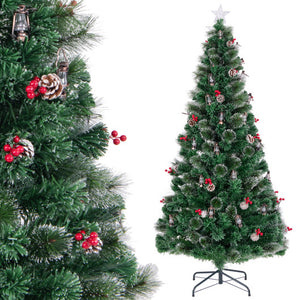 5/6/7 Feet Artificial Christmas Tree with Red Berries and Kerosene Lamps-7 ft