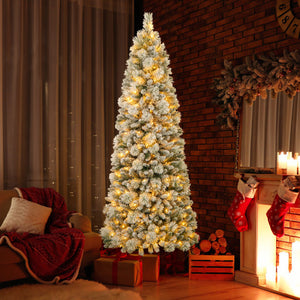 7 Feet Flocked Christmas Tree with Pine Needles and LED Lights