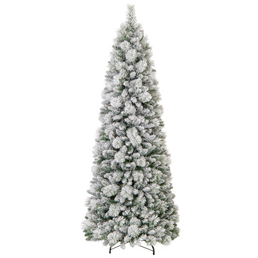 7 Feet Flocked Christmas Tree with Pine Needles and LED Lights