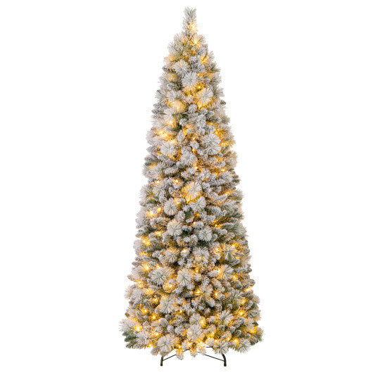 7 Feet Flocked Christmas Tree with Pine Needles and LED Lights