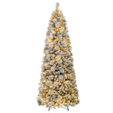 7 Feet Flocked Christmas Tree with Pine Needles and LED Lights