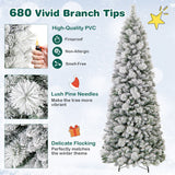 7 Feet Flocked Christmas Tree with Pine Needles and LED Lights