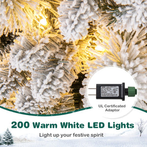 7 Feet Flocked Christmas Tree with Pine Needles and LED Lights