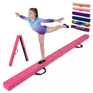 7 Feet Folding Portable Floor Balance Beam with Handles for Gymnasts-Rose