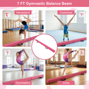 7 Feet Folding Portable Floor Balance Beam with Handles for Gymnasts-Rose