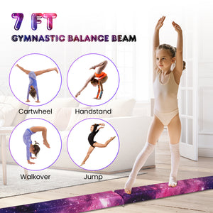 7 Feet Folding Portable Floor Balance Beam with Handles for Gymnasts-Transparent