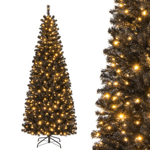 Pre-lit Christmas Halloween Tree with PVC Branch Tips and Warm White Lights-7 ft