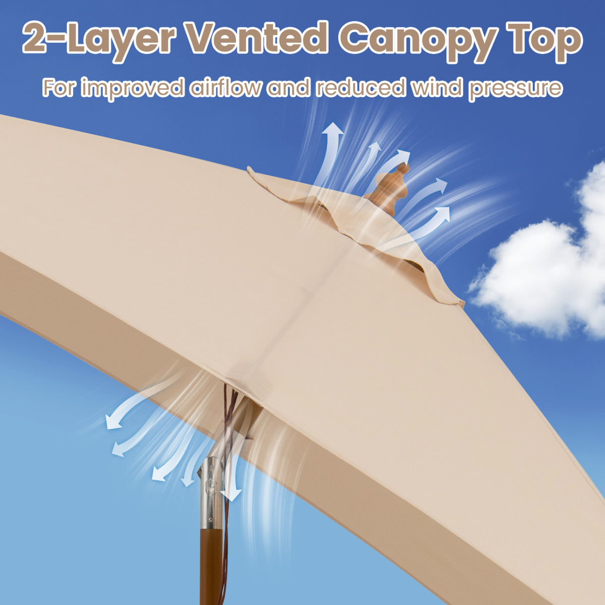 7 Feet Outdoor Rectangular Patio Umbrella with 3 Adjustable Heights-Beige