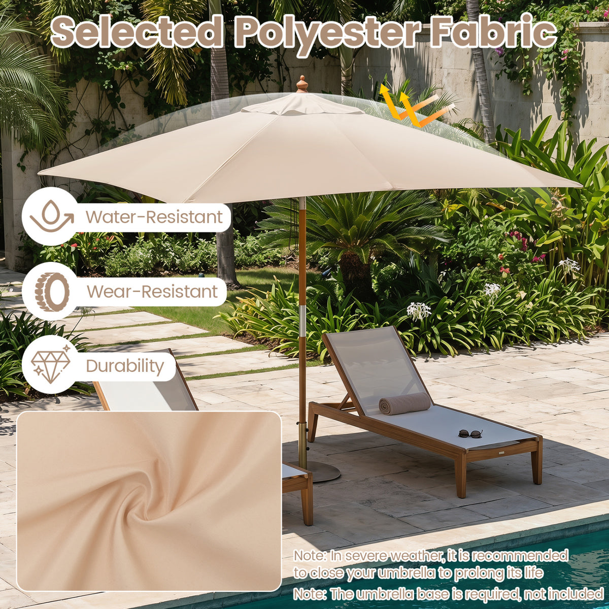 7 Feet Outdoor Rectangular Patio Umbrella with 3 Adjustable Heights-Beige