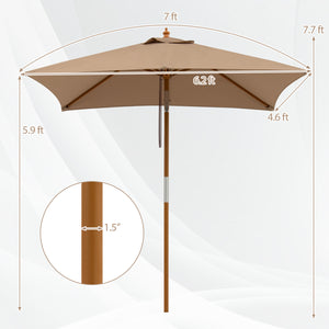 7 Feet Outdoor Rectangular Patio Umbrella with 3 Adjustable Heights-Coffee