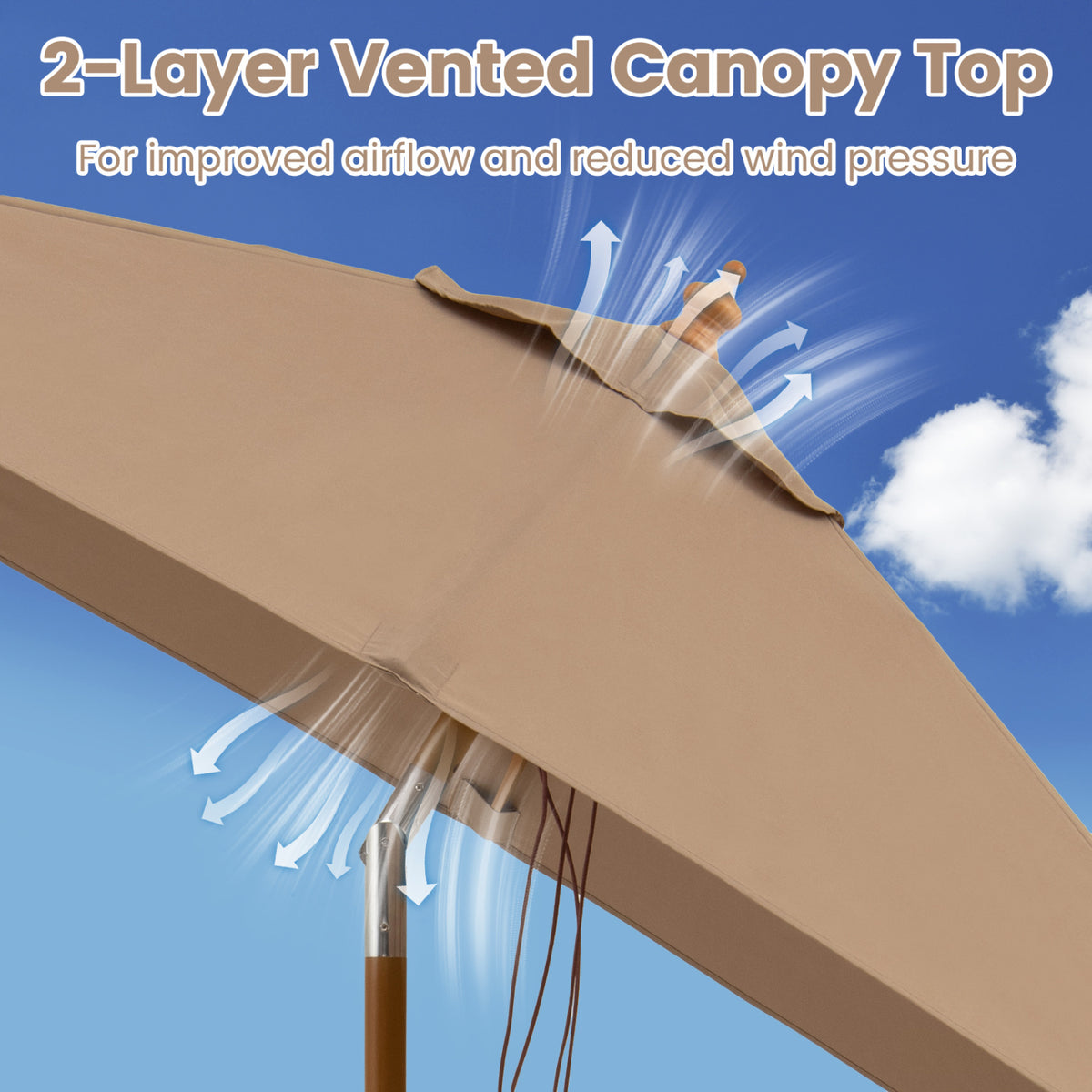 7 Feet Outdoor Rectangular Patio Umbrella with 3 Adjustable Heights-Coffee