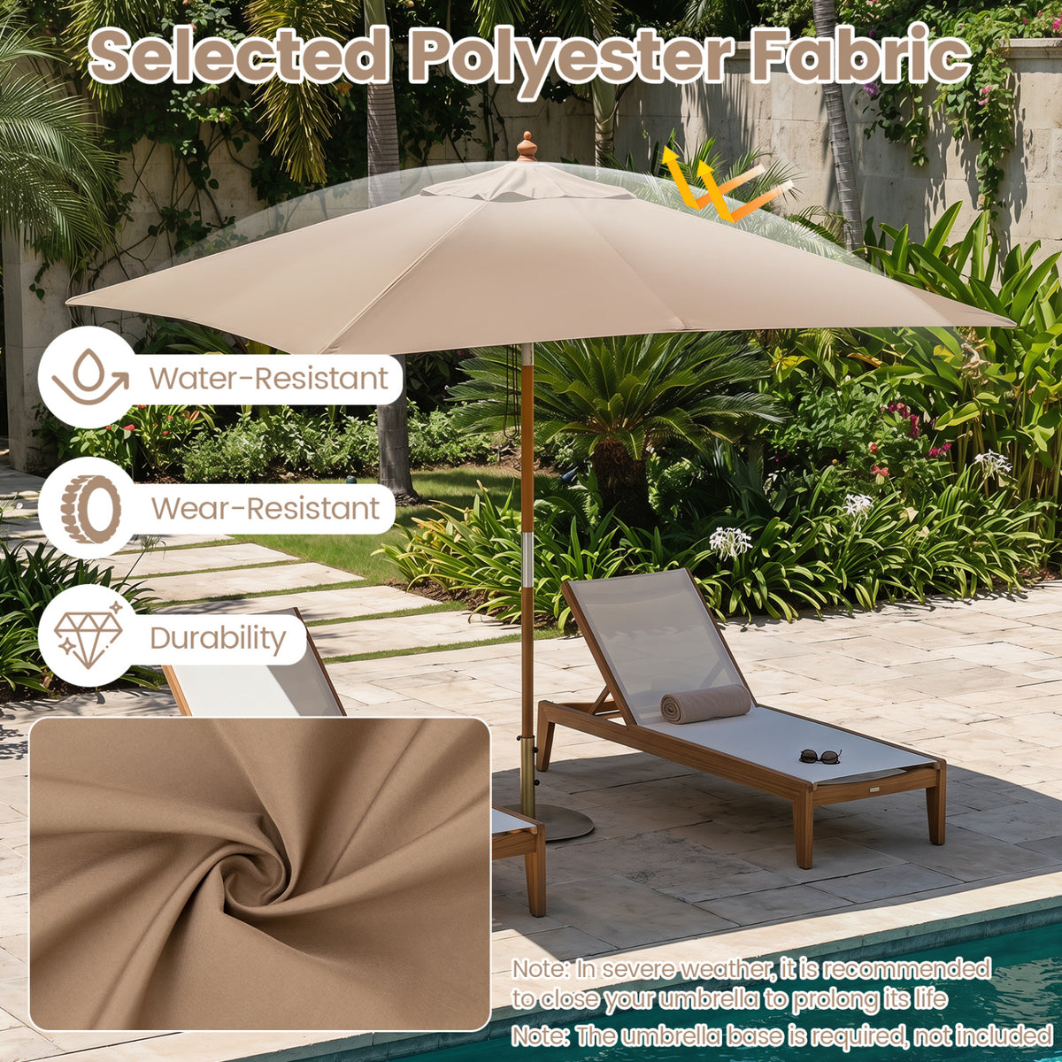 7 Feet Outdoor Rectangular Patio Umbrella with 3 Adjustable Heights-Coffee