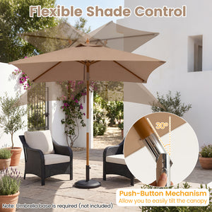 7 Feet Outdoor Rectangular Patio Umbrella with 3 Adjustable Heights-Coffee
