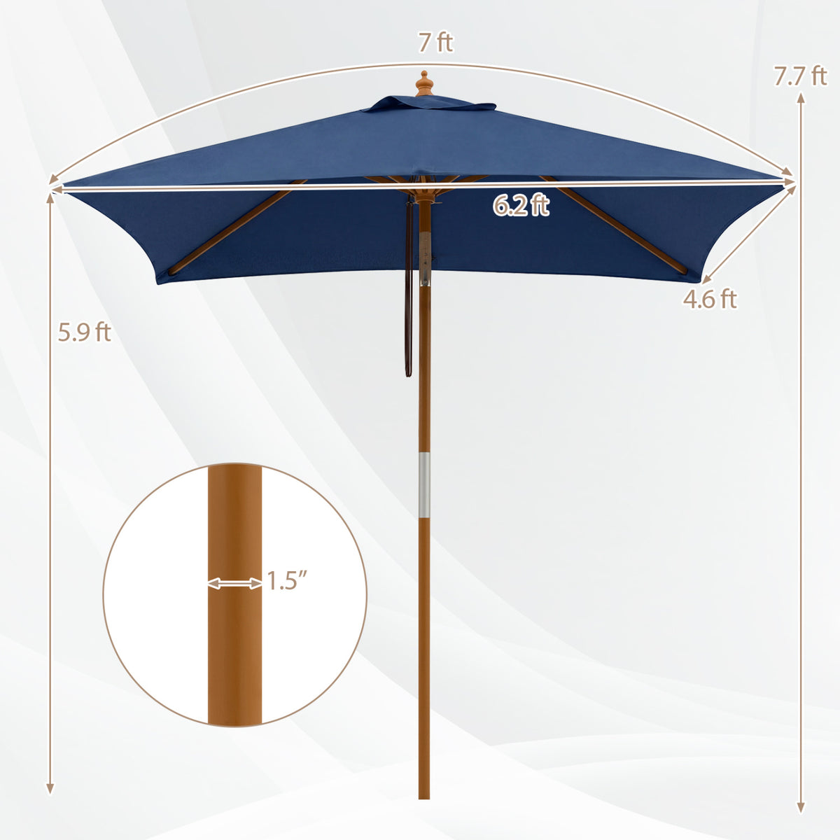 7 Feet Outdoor Rectangular Patio Umbrella with 3 Adjustable Heights-Navy