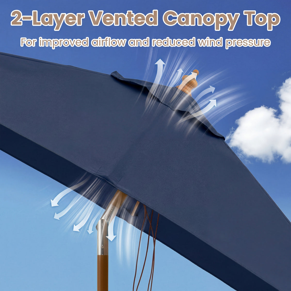 7 Feet Outdoor Rectangular Patio Umbrella with 3 Adjustable Heights-Navy