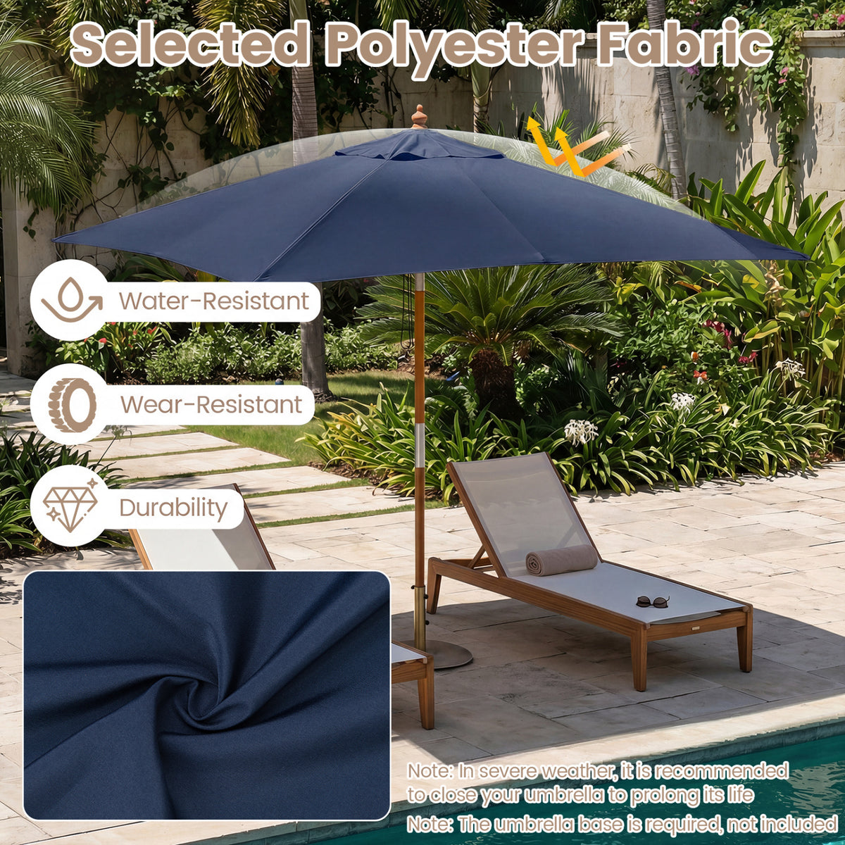 7 Feet Outdoor Rectangular Patio Umbrella with 3 Adjustable Heights-Navy