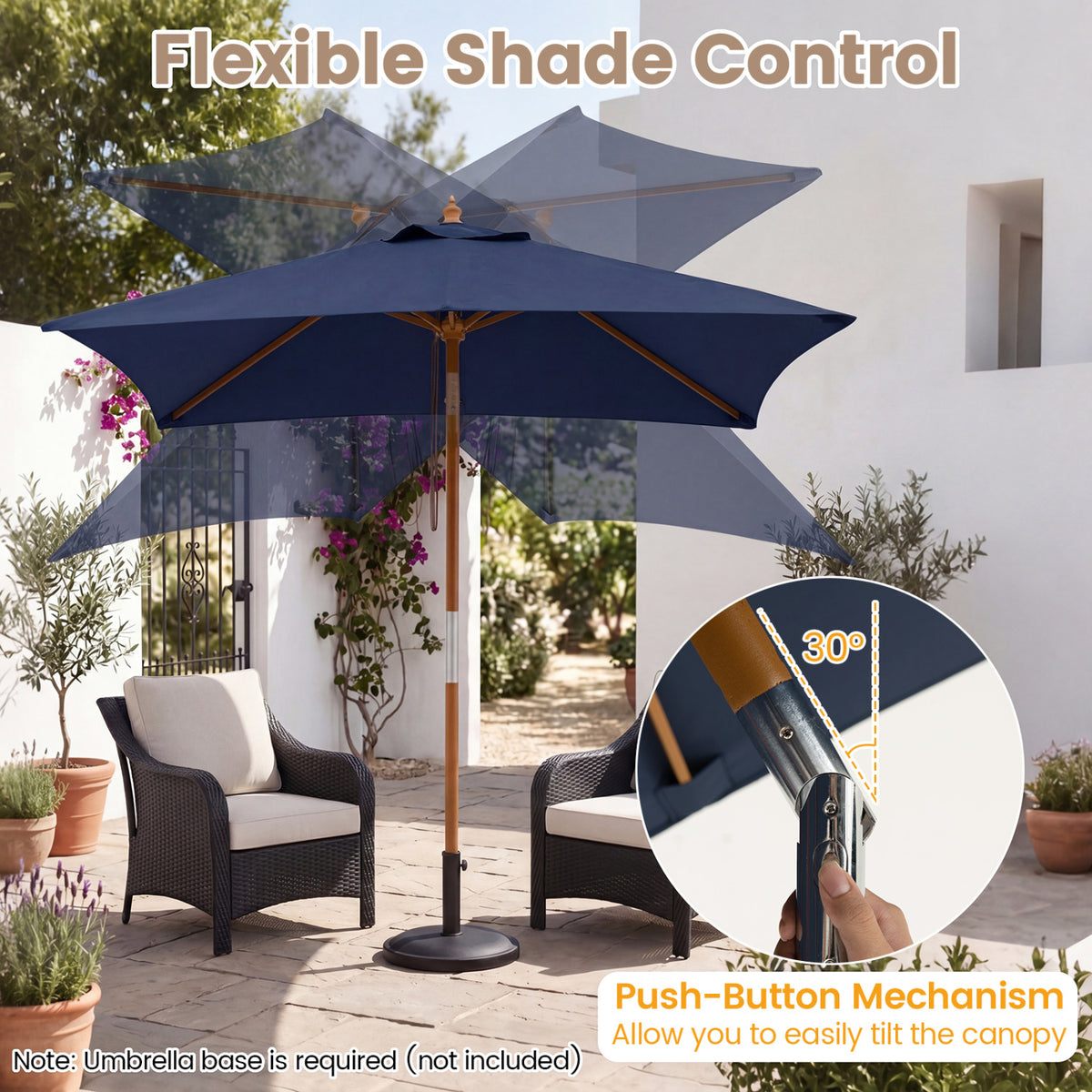 7 Feet Outdoor Rectangular Patio Umbrella with 3 Adjustable Heights-Navy