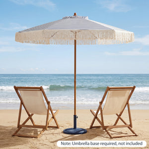 7 Feet Patio Umbrella with Fringe Sun-Protective Beach Umbrella with Boho Tassel-Blue