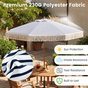 7 Feet Patio Umbrella with Fringe Sun-Protective Beach Umbrella with Boho Tassel-Blue