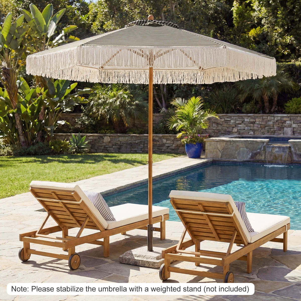 7 Feet Patio Umbrella with Fringe Sun-Protective Beach Umbrella with Boho Tassel-Green