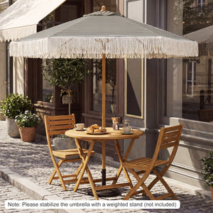 7 Feet Patio Umbrella with Fringe Sun-Protective Beach Umbrella with Boho Tassel-Green