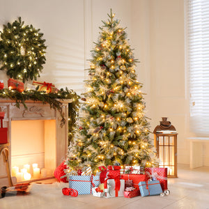 7 Feet Pre-Lit Artificial Christmas Tree with 8 Modes LED Lights with Berries