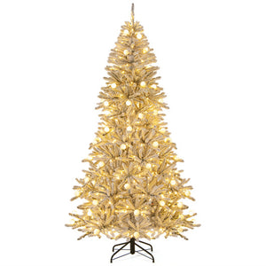 7 Feet Snow-flocked Artificial Christmas Tree Pre-lit Hinged with 81 Sphere Lights and Remote