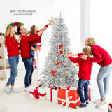 7 Feet Snow-flocked Artificial Christmas Tree Pre-lit Hinged with 81 Sphere Lights and Remote