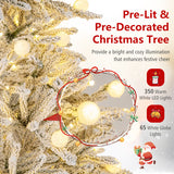 7 Feet Snow-flocked Artificial Christmas Tree Pre-lit Hinged with 81 Sphere Lights and Remote