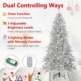 8 Feet Snow-flocked Artificial Christmas Tree Pre-lit Hinged with 81 Sphere Lights and Remote