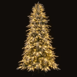 7 Feet Snow-flocked Artificial Christmas Tree Pre-lit Hinged Xmas Tree with Warm White LED Lights