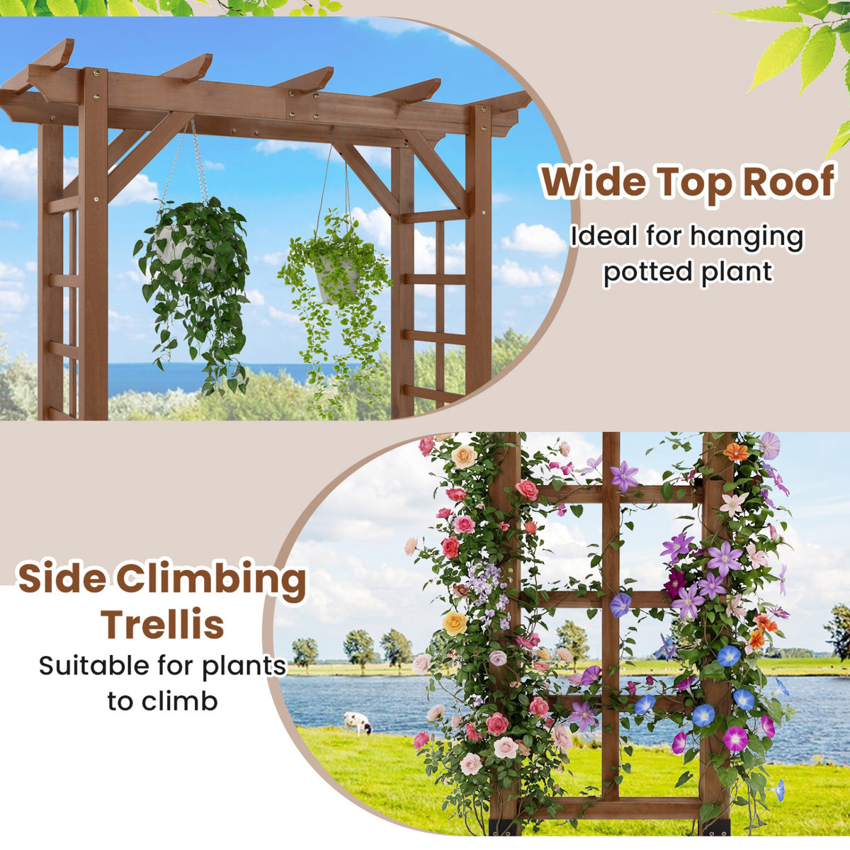 7 Ft Garden Arch Wooden Arbor Outdoor Wood Trellis for Climbing Plants-Rustic Brown