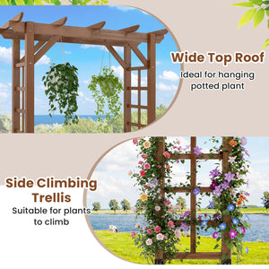 7 Ft Garden Arch Wooden Arbor Outdoor Wood Trellis for Climbing Plants-Rustic Brown